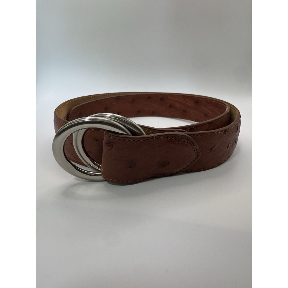 W Kleinberg O Ring Loop Belt Brown Ostrich Leather Belt Sz 34 Designer Custom
